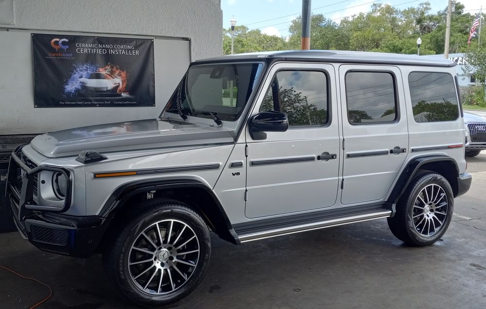 Silver Mercedes G-Wagon V8 detailed and polished